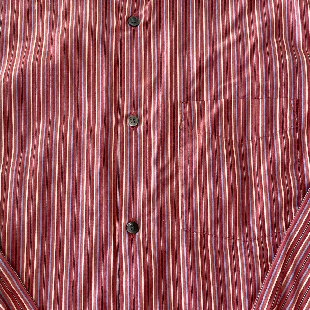Banana Republic Mens Dress Shirt Coral Pink Striped Small